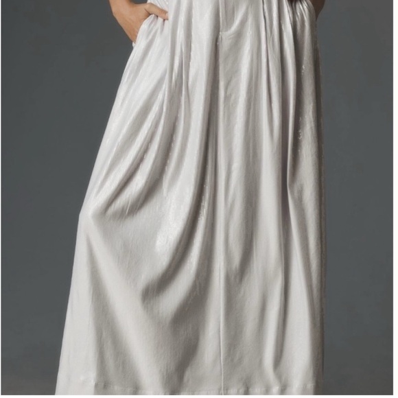 Anthropologie Maeve Size 22W Plus White Avery Pleated Maxi Skirt Sequin Ed - Picture 3 of 4